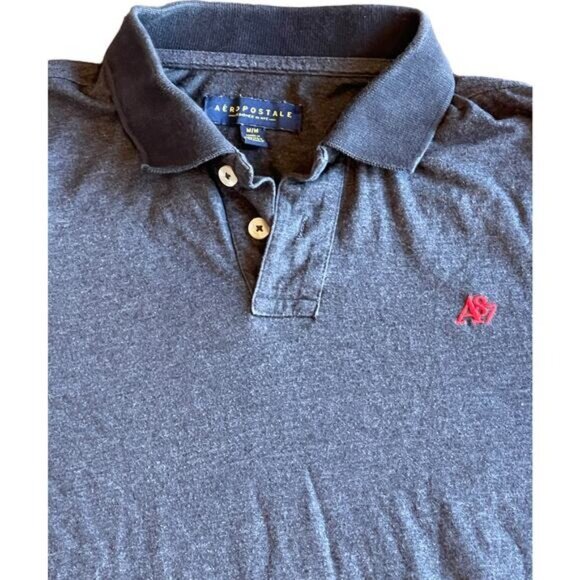 Aeropostale Mens Gray Polo Shirt M A87 Logo Short Sleeve Cotton/Polyester - Picture 4 of 8
